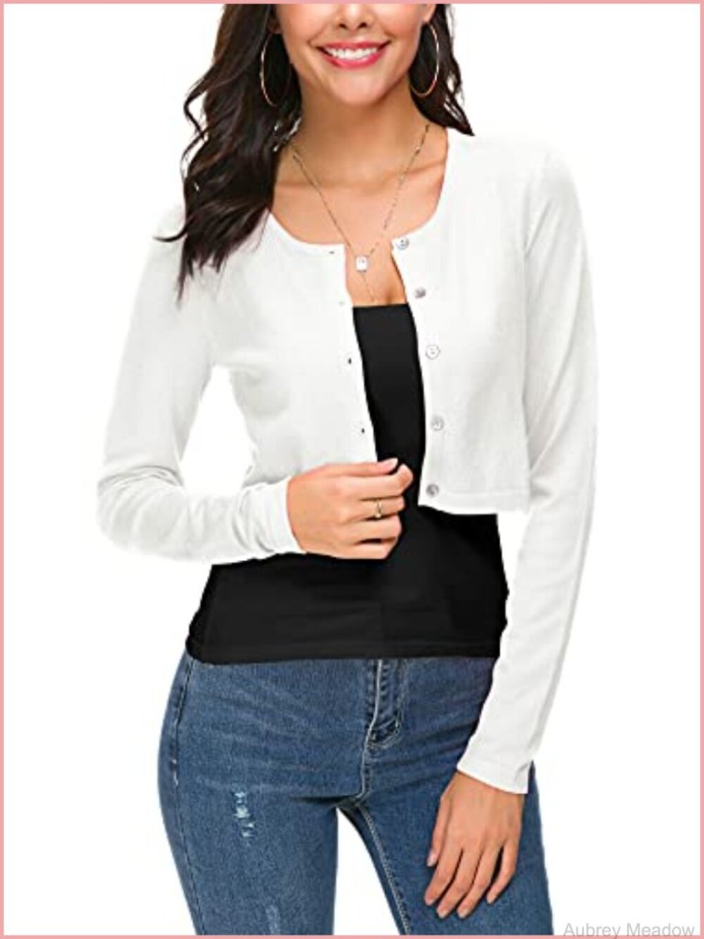 Cropped Knit Cardigan Long Sleeve Button Down Shrug